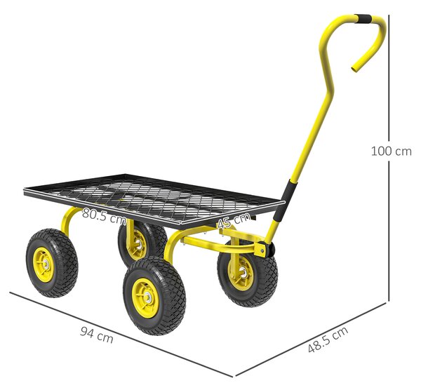Outsunny Roabă de Grădină cu Mâner și 4 Roți Mari, Capacitate 150 kg, 94x48,5x100 cm, Verde | Aosom Romania