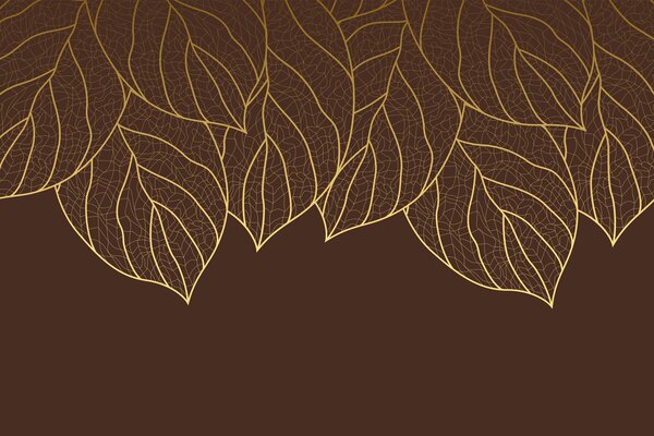 Tapet Minimalist tapet siluete de frunze mari galbene cu vene pe un fundal de ciocolată , Fototapet Natură, w01960v2 : Uwalls.ro