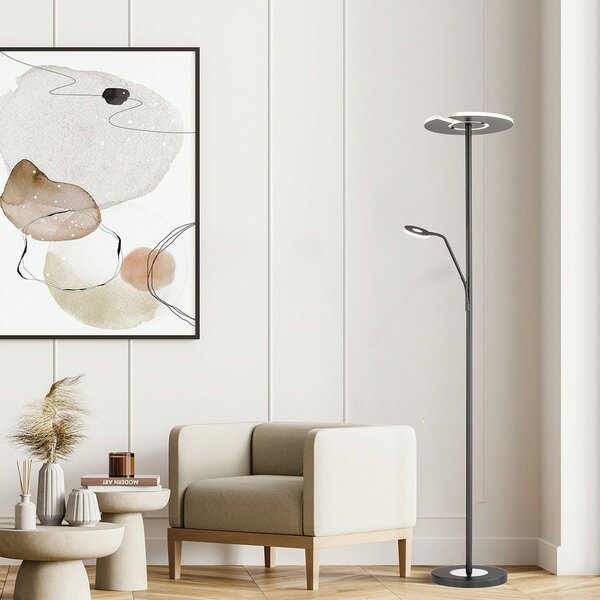 FISCHER & HONSEL Lampadar LED Dent, negru, 180 cm, CCT, 2 becuri, reglabil, Negru, Camera de zi / sufragerie, Metal, Modern, Lumină de lectură