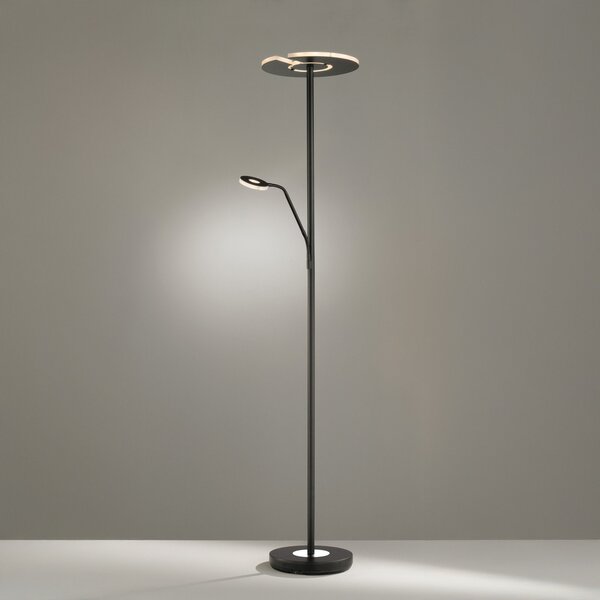 FISCHER & HONSEL Lampadar LED Dent, negru, 180 cm, CCT, 2 becuri, reglabil, Negru, Camera de zi / sufragerie, Metal, Modern, Lumină de lectură
