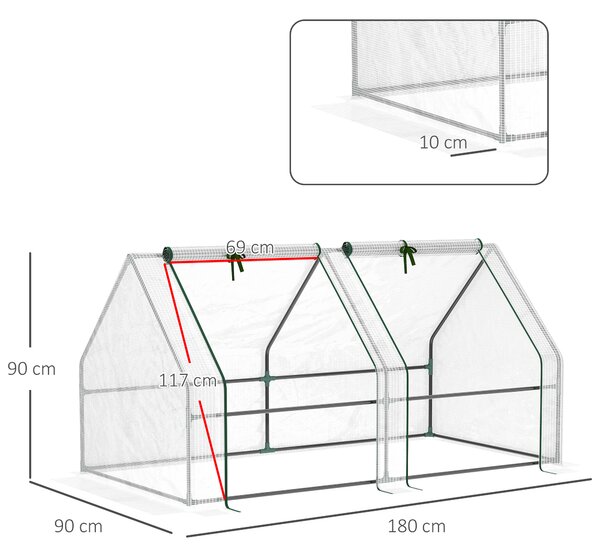 Outsunny Mini Seră Portabilă din PE pentru Grădină, cu Uși cu Fermoar și Acoperiș pentru Protecție UV/Apă, 180x90x90 cm, Alb | Aosom Romania
