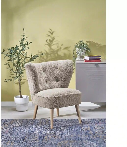 Scaun MOCCA, cappuccino - Sven 28, stofa buclata/lemn, 70x71x81 cm