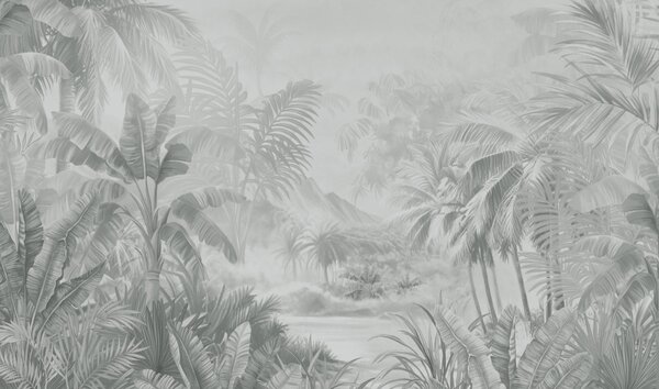 Fototapet Imagine în scară de gri a unei păduri tropicale, Fototapet pădure, Fototapet populare, w01931v4 - Tapeko.ro