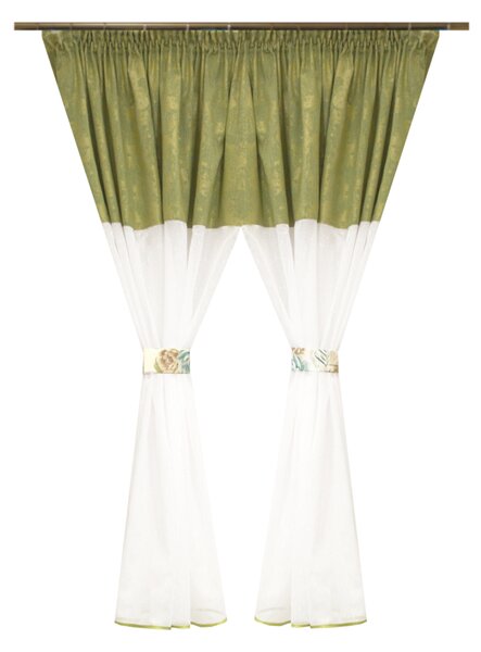 Perdea Velaria ploita alba cu asos verde, 280x145 cm