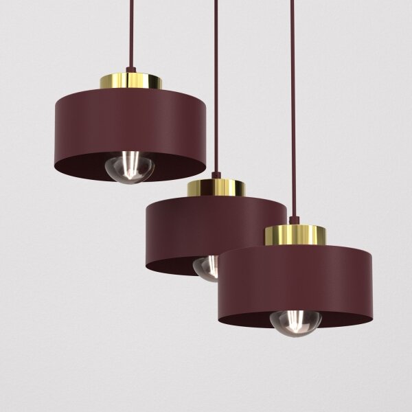 Candelabru suspendat pe cablu MARTI, 3 x E27, 15 W, 230 V, burgundiu/auriu