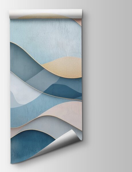 Fototapet Valuri albastre și roz, Fototapet geometric 3D, Fototapet populare, w02290 - Tapeko.ro