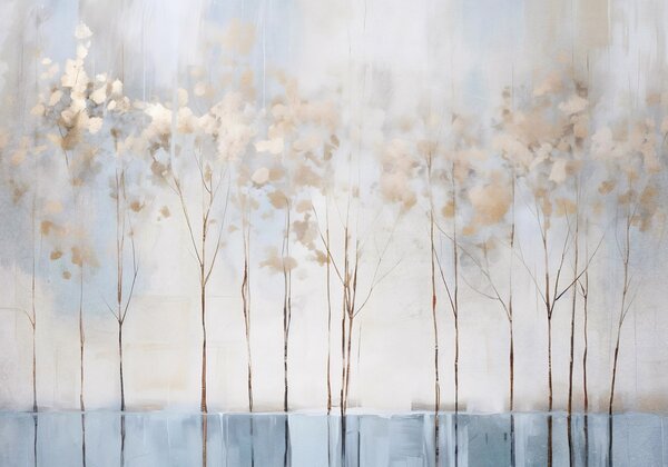 Tapet Copaci goi în peisaj minimalist abstract pastel estompat de iarnă cu un fundal moale,, Fototapet pădure, Fototapet Birches, w08430 : Uwalls.ro