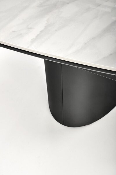 Masa extensibila OSMAN, alb efect marmura/negru, ceramica/metal, 160/2