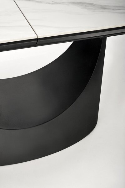 Masa extensibila OSMAN, alb efect marmura/negru, ceramica/metal, 160/2
