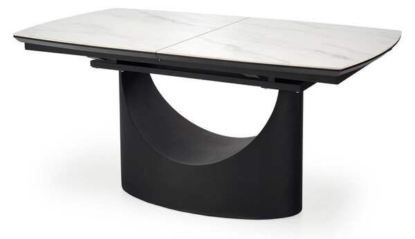 Masa extensibila OSMAN, alb efect marmura/negru, ceramica/metal, 160/2