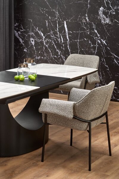 Masa extensibila OSMAN, alb efect marmura/negru, ceramica/metal, 160/2