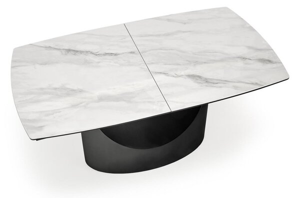 Masa extensibila OSMAN, alb efect marmura/negru, ceramica/metal, 160/2