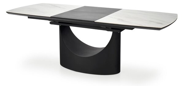 Masa extensibila OSMAN, alb efect marmura/negru, ceramica/metal, 160/2