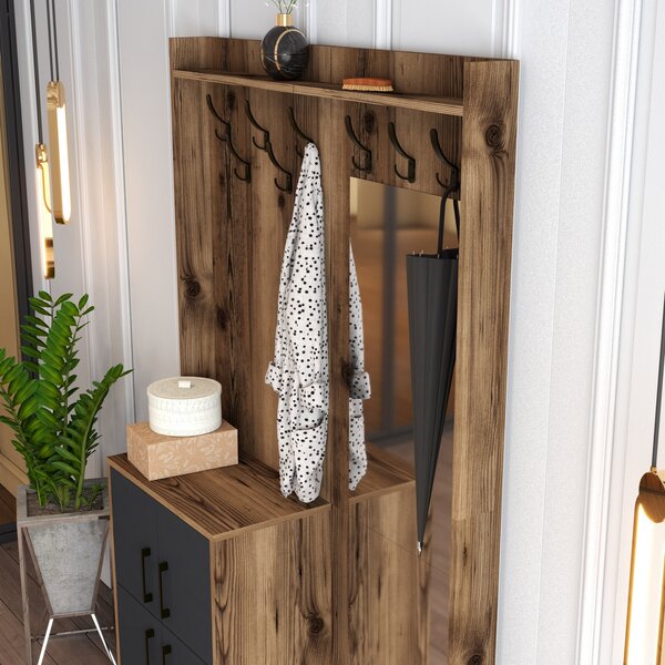 Mobilier hol Betina BC (nuc + Antracit) (cu oglindă). 1072518