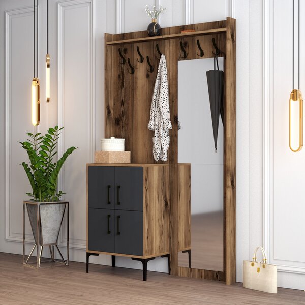 Mobilier hol Betina BC (nuc + Antracit) (cu oglindă). 1072518