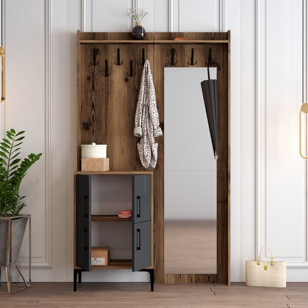 Mobilier hol Betina BC (nuc + Antracit) (cu oglindă). 1072518