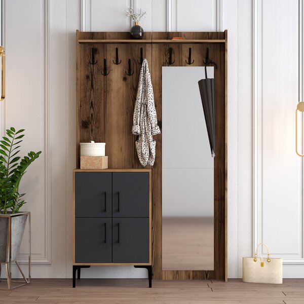 Mobilier hol Betina BC (nuc + Antracit) (cu oglindă). 1072518