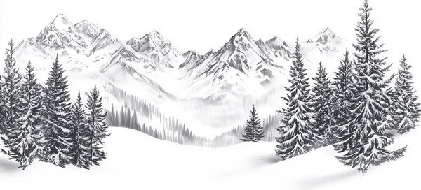 Fototapet Desenul unui lanț muntos înzăpezit, Fototapet natură, Fototapet populare, w02352 - Tapeko.ro