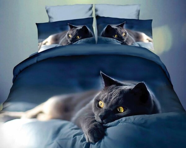 Lenjerie de pat din bumbac satinat albastru, CAT