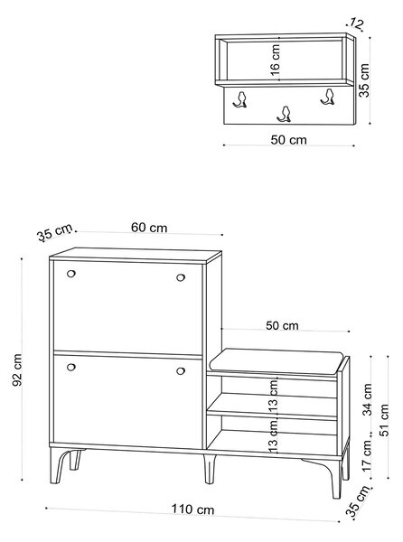Mobilier hol Aliex 6 (alb + negru). 1073371