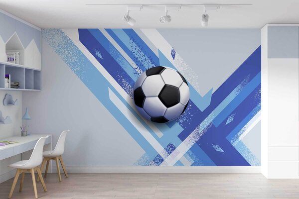 Fototapet Minge de fotbal pe un fundal albastru și alb, Fototapet fotbal, Fototapet populare, w02347 - Tapeko.ro