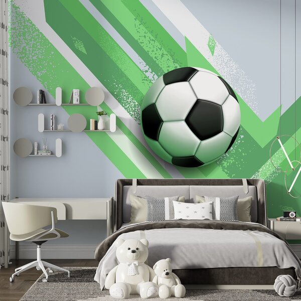 Fototapet Minge de fotbal pe un fundal verde și alb, Fototapet fotbal, Fototapet populare, w02347v1 - Tapeko.ro