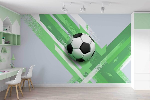 Fototapet Minge de fotbal pe un fundal verde și alb, Fototapet fotbal, Fototapet populare, w02347v1 - Tapeko.ro