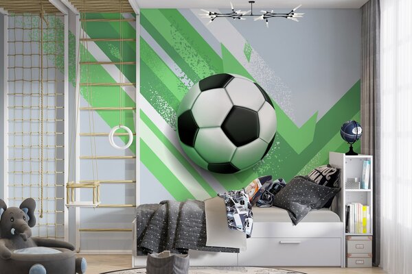Fototapet Minge de fotbal pe un fundal verde și alb, Fototapet fotbal, Fototapet populare, w02347v1 - Tapeko.ro