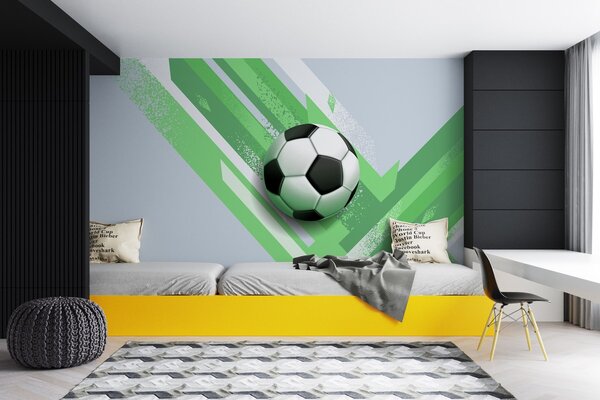 Fototapet Minge de fotbal pe un fundal verde și alb, Fototapet fotbal, Fototapet populare, w02347v1 - Tapeko.ro