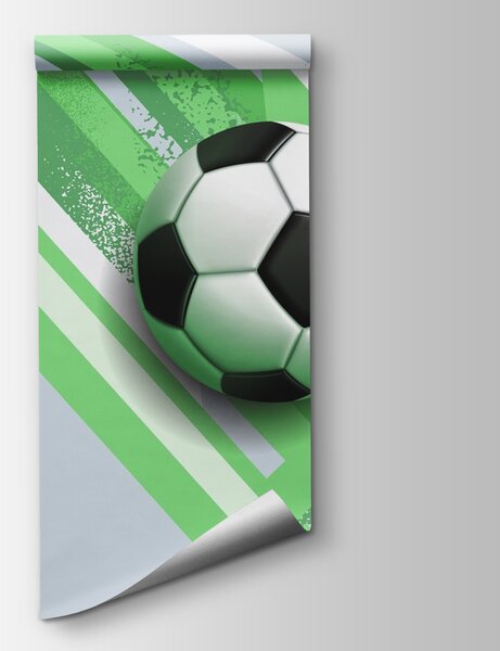 Fototapet Minge de fotbal pe un fundal verde și alb, Fototapet fotbal, Fototapet populare, w02347v1 - Tapeko.ro