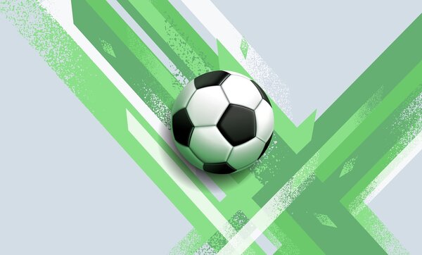 Fototapet Minge de fotbal pe un fundal verde și alb, Fototapet fotbal, Fototapet populare, w02347v1 - Tapeko.ro