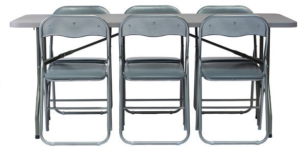 Set Mobilier Catering Exterior Gri – Masă 180x74 cm + 6 Scaune