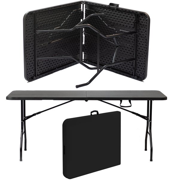 Masă Catering Neagră 200x90 cm cu Valiză