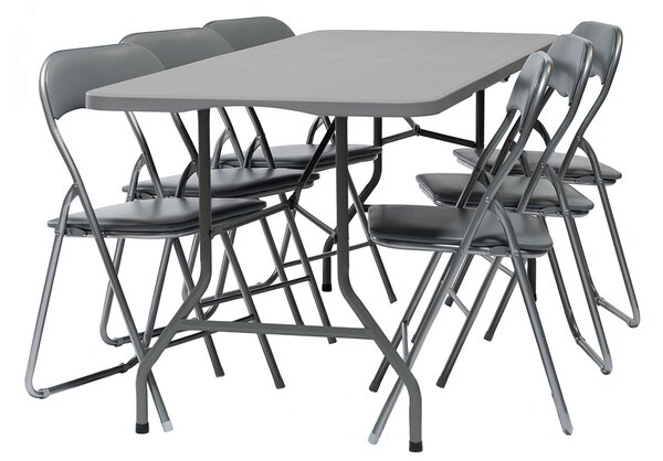 Set Mobilier Catering Exterior Gri – Masă 180x74 cm + 6 Scaune