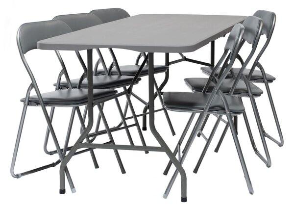 Set Mobilier Catering Exterior Gri – Masă 180x74 cm + 6 Scaune
