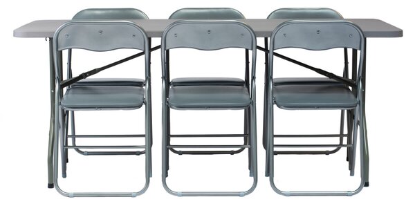 Set Mobilier Catering Exterior Gri – Masă 180x74 cm + 6 Scaune