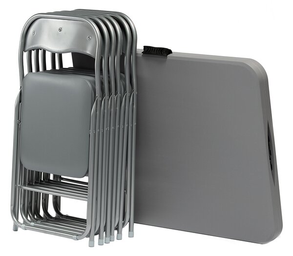 Set Mobilier Catering Exterior Gri – Masă 180x74 cm + 6 Scaune