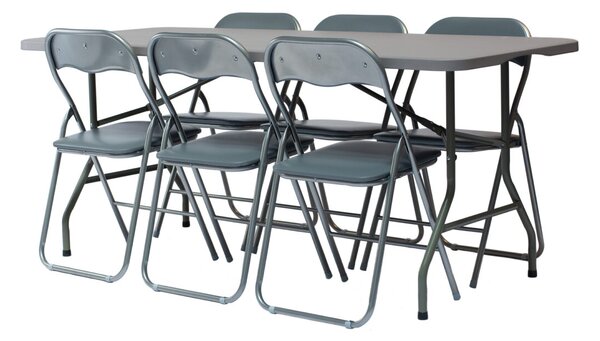 Set Mobilier Catering Exterior Gri – Masă 180x74 cm + 6 Scaune