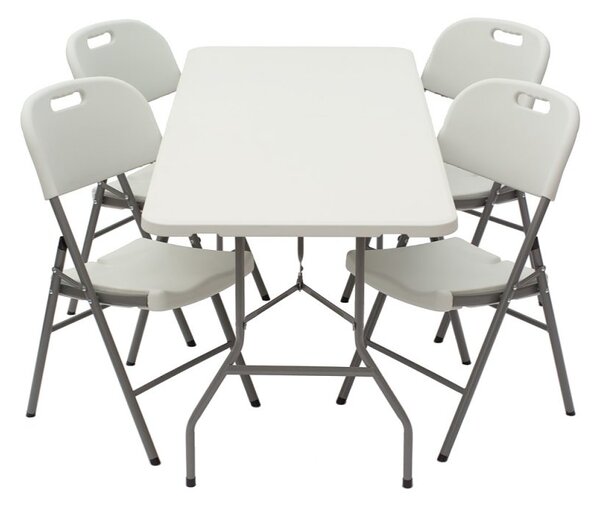 Set catering gradină - masă albă 180cm + 4 scaune