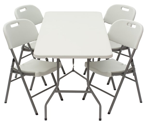 Set catering gradină - masă albă 180cm + 4 scaune