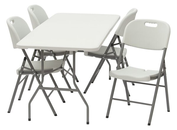 Set catering gradină - masă albă 180cm + 4 scaune