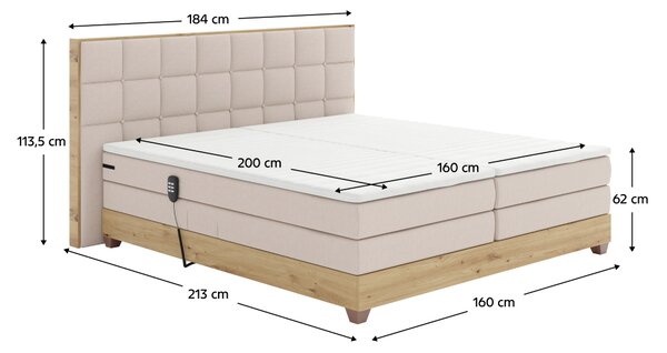 KONDELA Pat electric reglabil, boxspring, bej/stejar artizanal, 160x200, TIANA