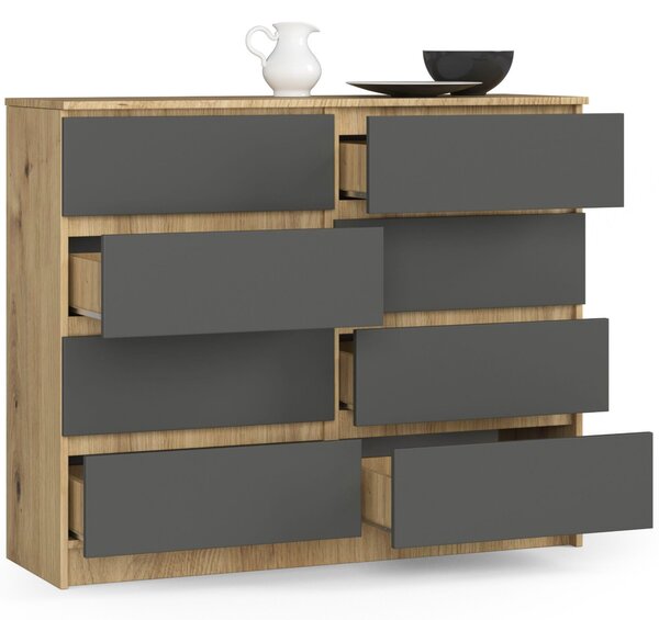 Comodă cu sertare Keanu K120 8SZ (stejar artizanal + grafit). Promo -15%. 1152029