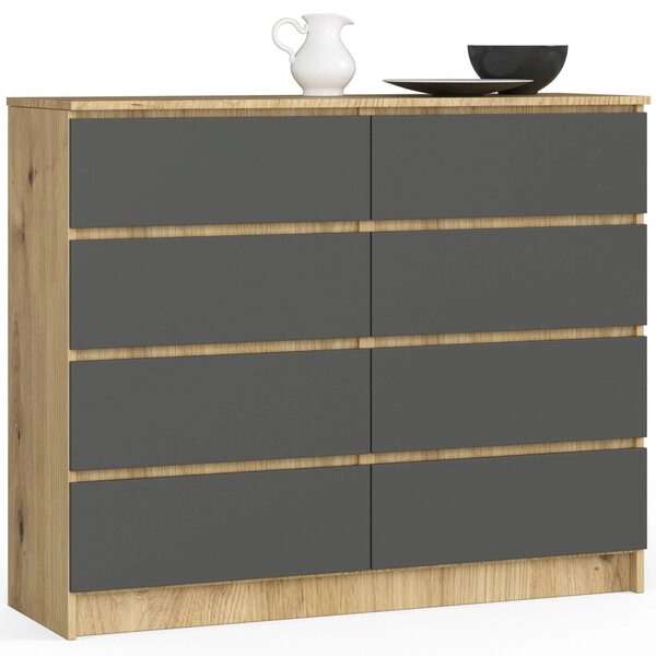 Comodă cu sertare Keanu K120 8SZ (stejar artizanal + grafit). Promo -15%. 1152029