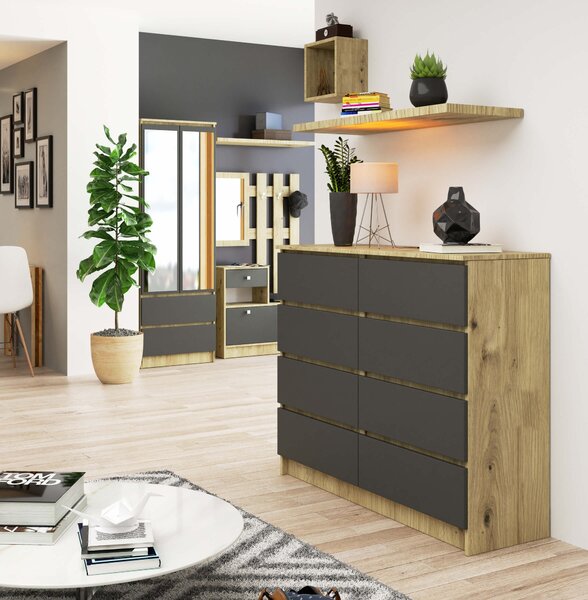 Comodă cu sertare Keanu K120 8SZ (stejar artizanal + grafit). Promo -15%. 1152029