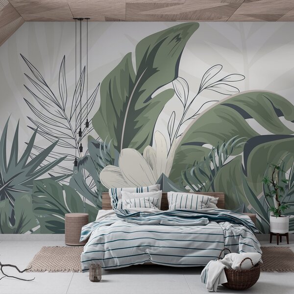 Fototapet Frunze tropicale în nuanțe delicate de pastel, Fototapet natură, Fototapet populare, w01550 - Tapeko.ro