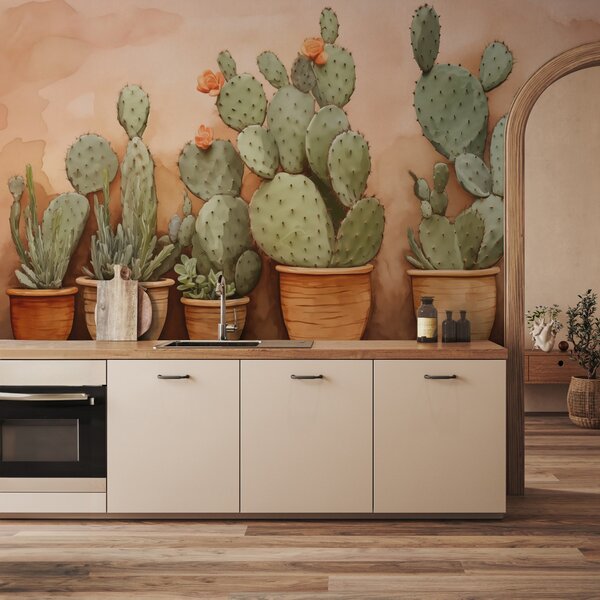 Fototapet Grup de cactus în ghivece, Fototapet natură, Fototapet populare, w02434 - Tapeko.ro