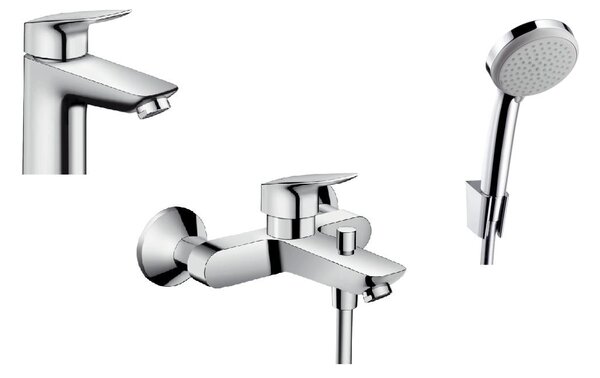 Set baterie cadă-duș Hansgrohe Logis 71400000, baterie lavoar Hansgrohe Logis 71100000, 27592000