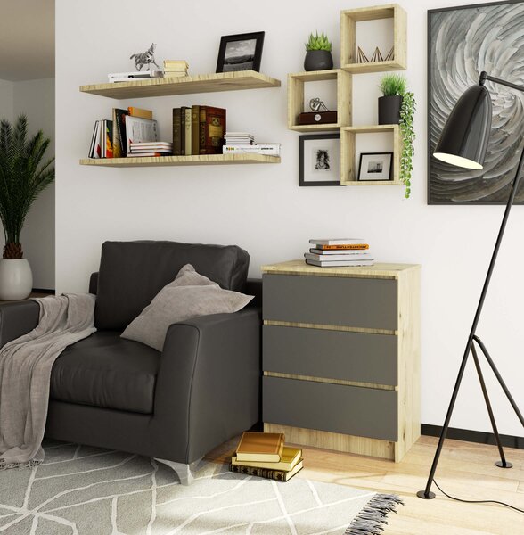 Comodă cu sertare Keanu K60 3SZ (stejar artizanal + grafit). Promo -20%. 1152020