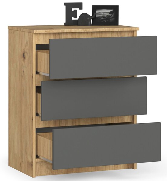 Comodă cu sertare Keanu K60 3SZ (stejar artizanal + grafit). Promo -20%. 1152020